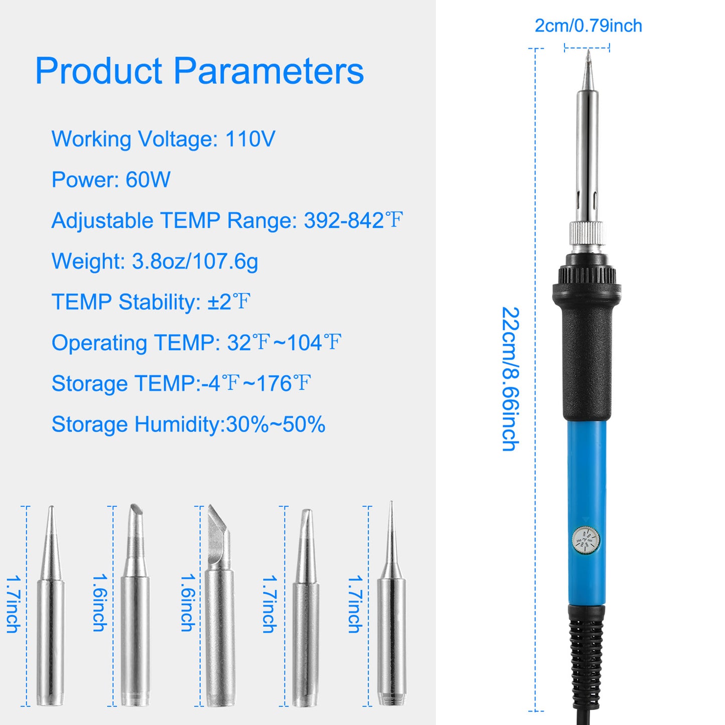 Adjustable Temperature Soldering Iron 60W with 5 Tips