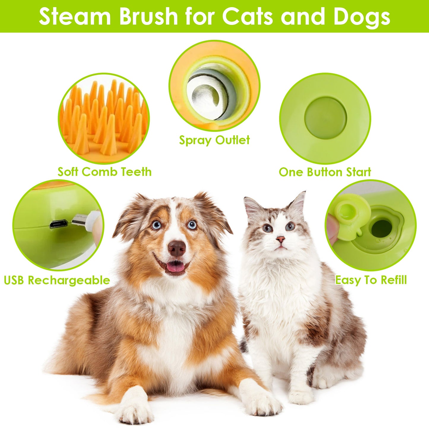Cat Grooming Steam Brush with USB Rechargeable Battery
