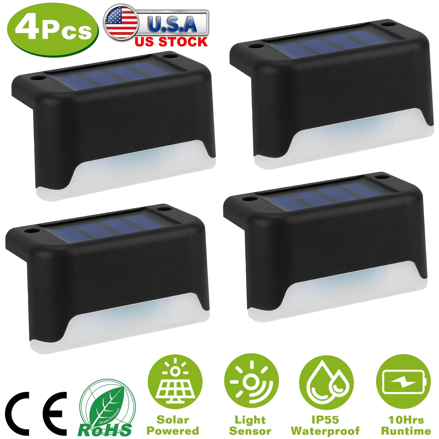 Solar Powered LED Step Lights 4-Pack with Dusk to Dawn Sensor