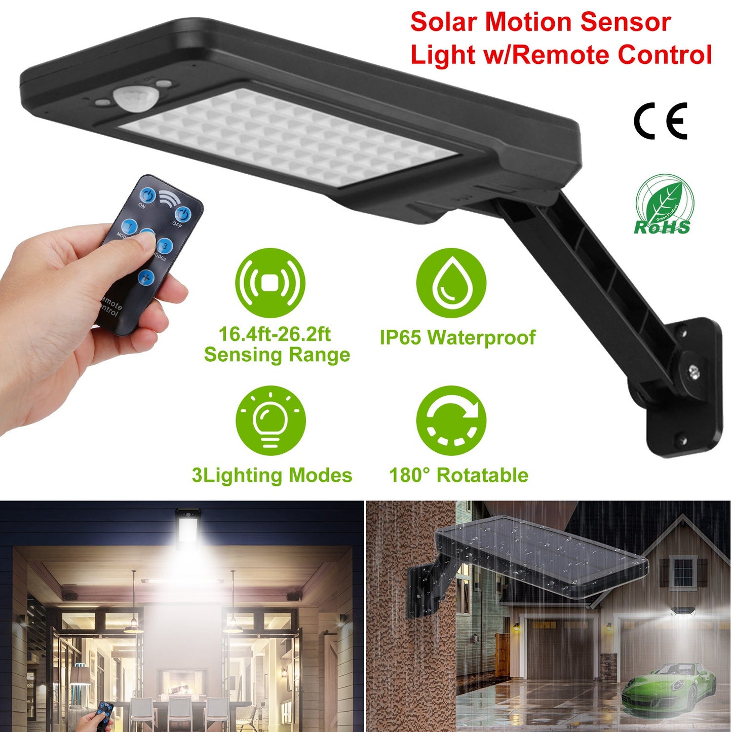 Solar Wall Light with Motion Sensor & Remote Control - 60 LED