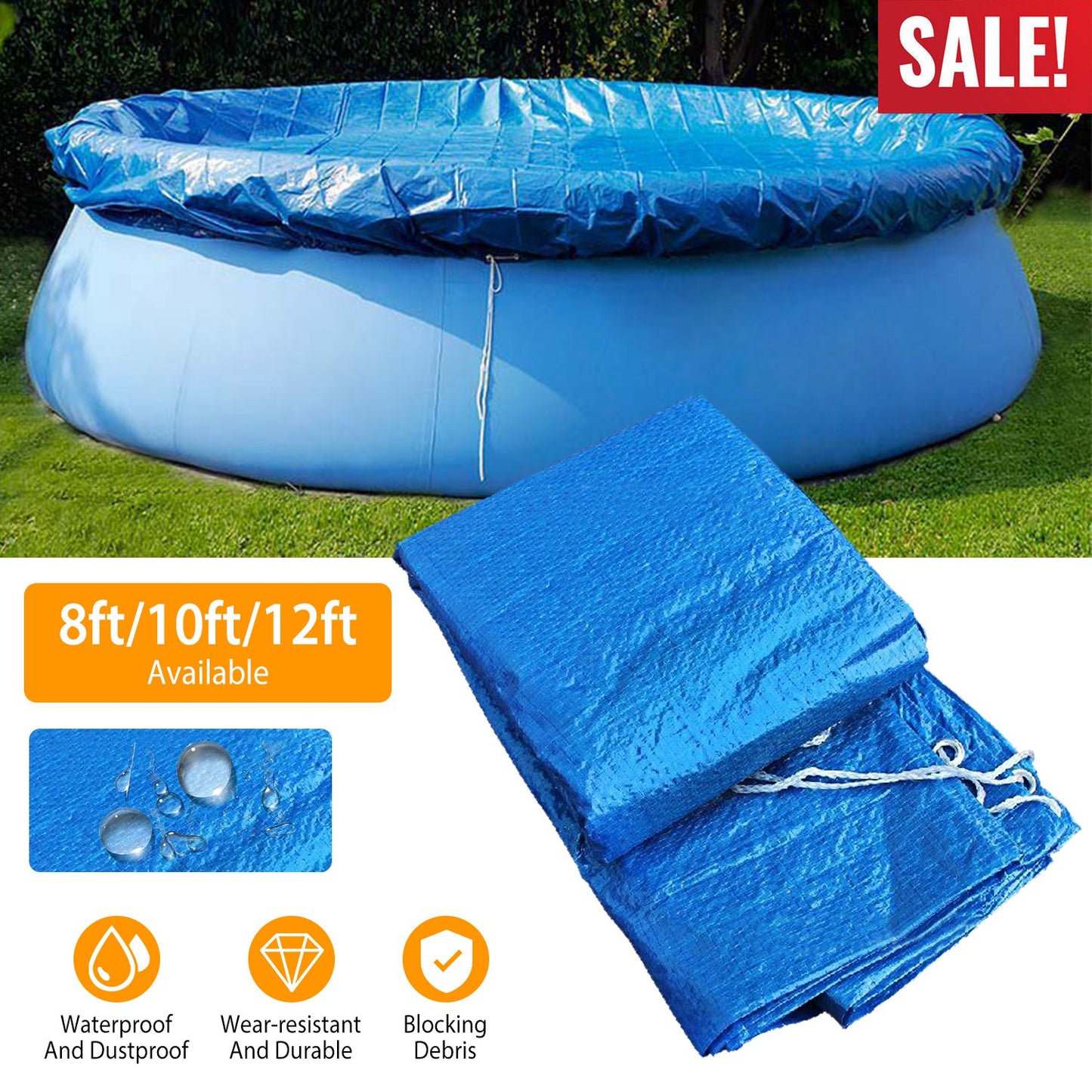 Round Pool Cover 10ft Waterproof Dustproof Protector