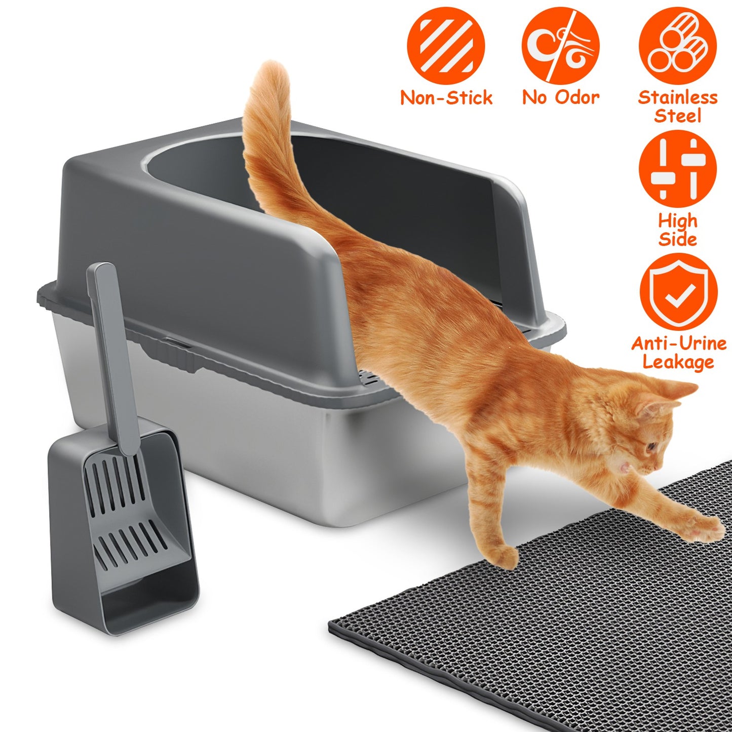 Enclosed Stainless Steel Cat Litter Box with Lid - Large