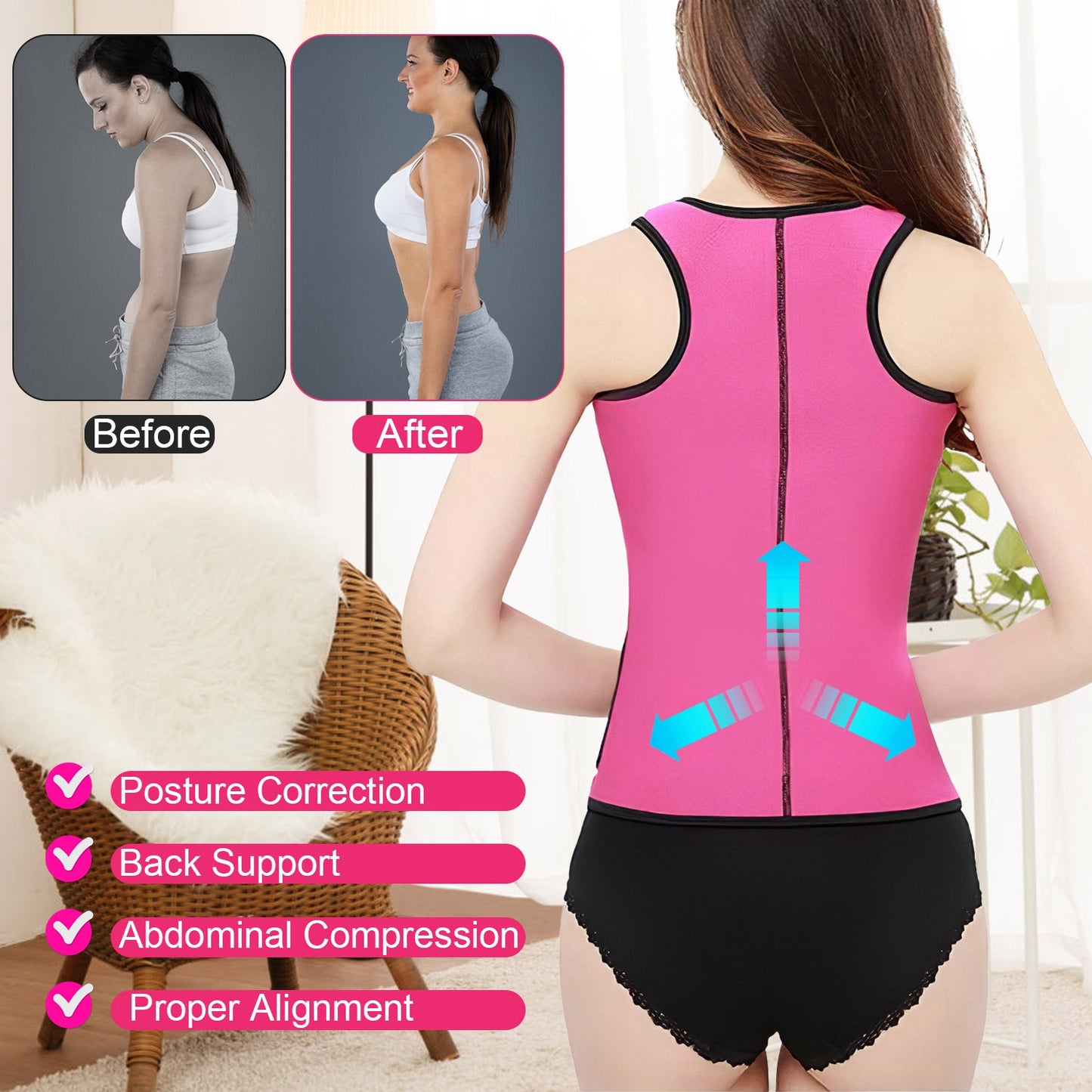 Waist Trainer Vest for Women with Zipper Closure