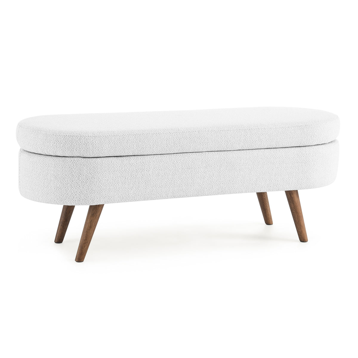 Oval Storage Ottoman Bench, Upholstered Storage Bench with Rubberwood Legs, Multifunctional Entryway Bench for Bedroom L