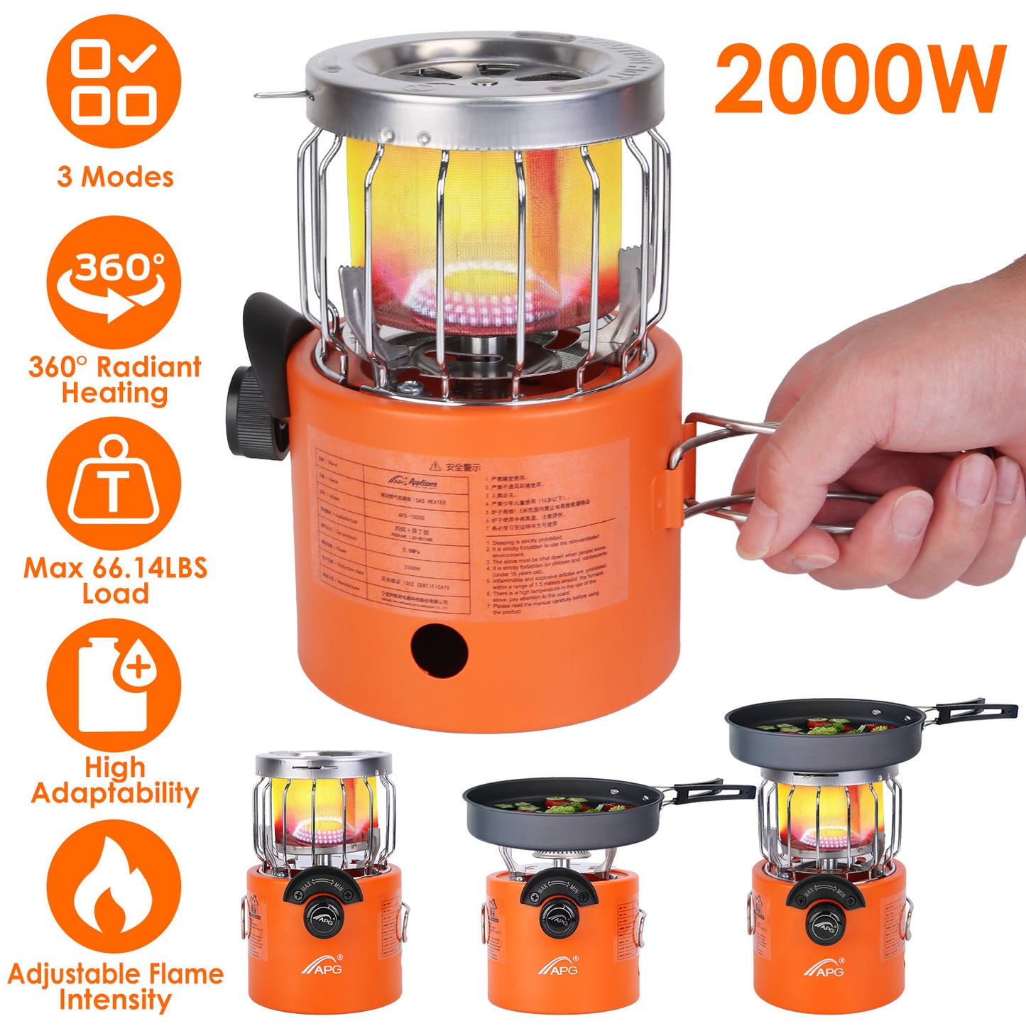 Portable Camping Stove & Heater 2-in-1 with 360° Heating