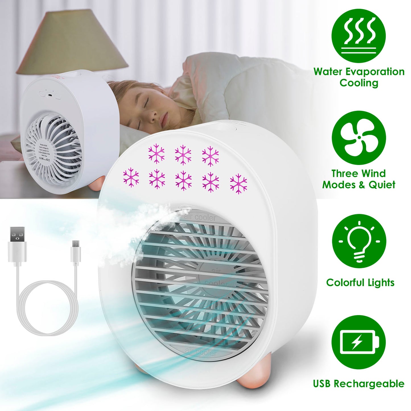 Portable Mini Air Conditioner Fan with Humidifier & LED Light
