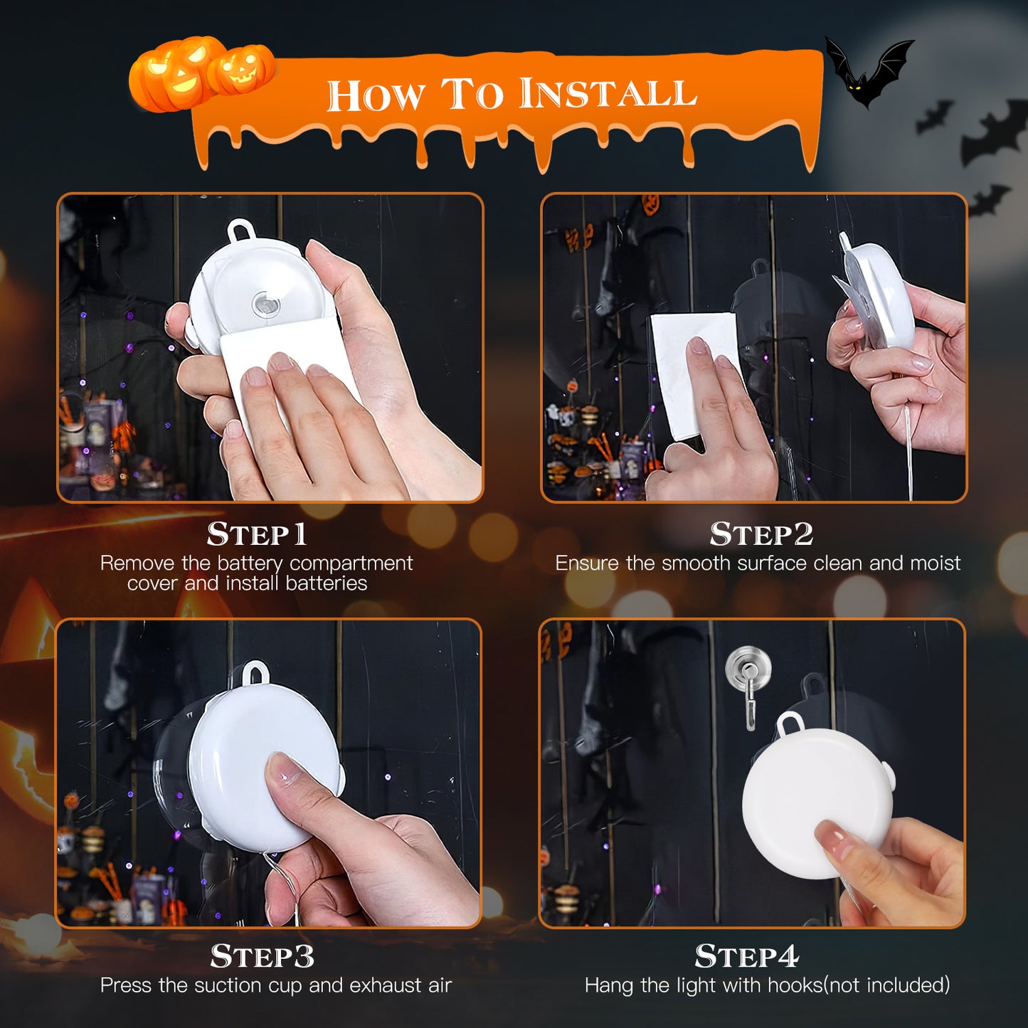 Halloween Window Light Set - Spider, Witch Hat & Pumpkin