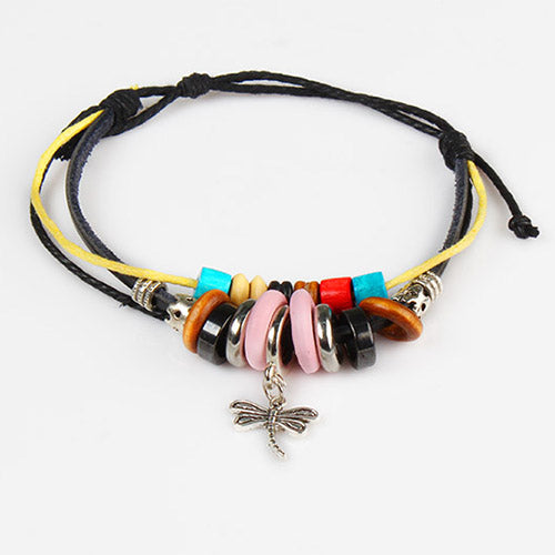 Fashion Dragonfly Pendant Leather Wristband