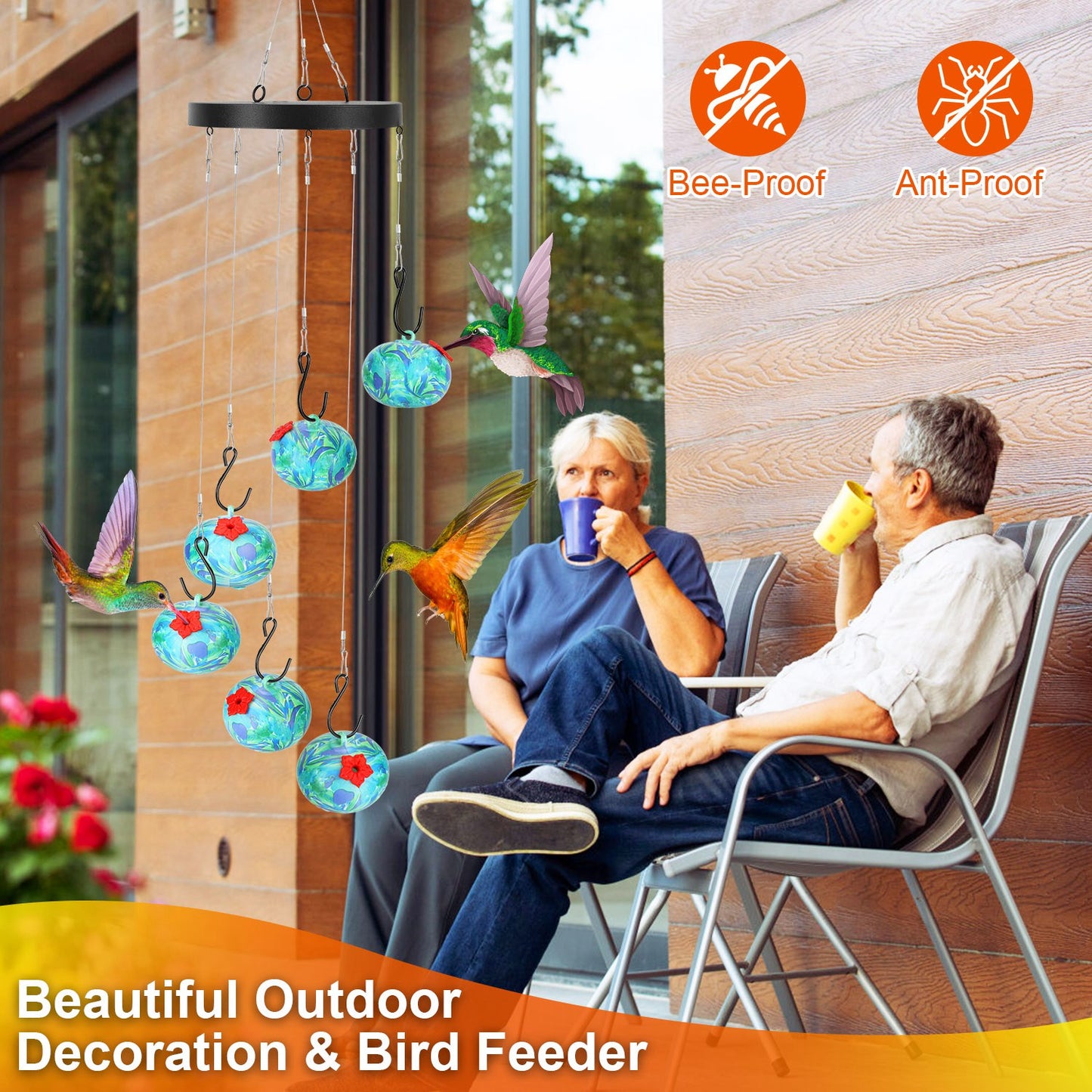 Wind Chime Hummingbird Feeder with Ant & Bee Proof Design