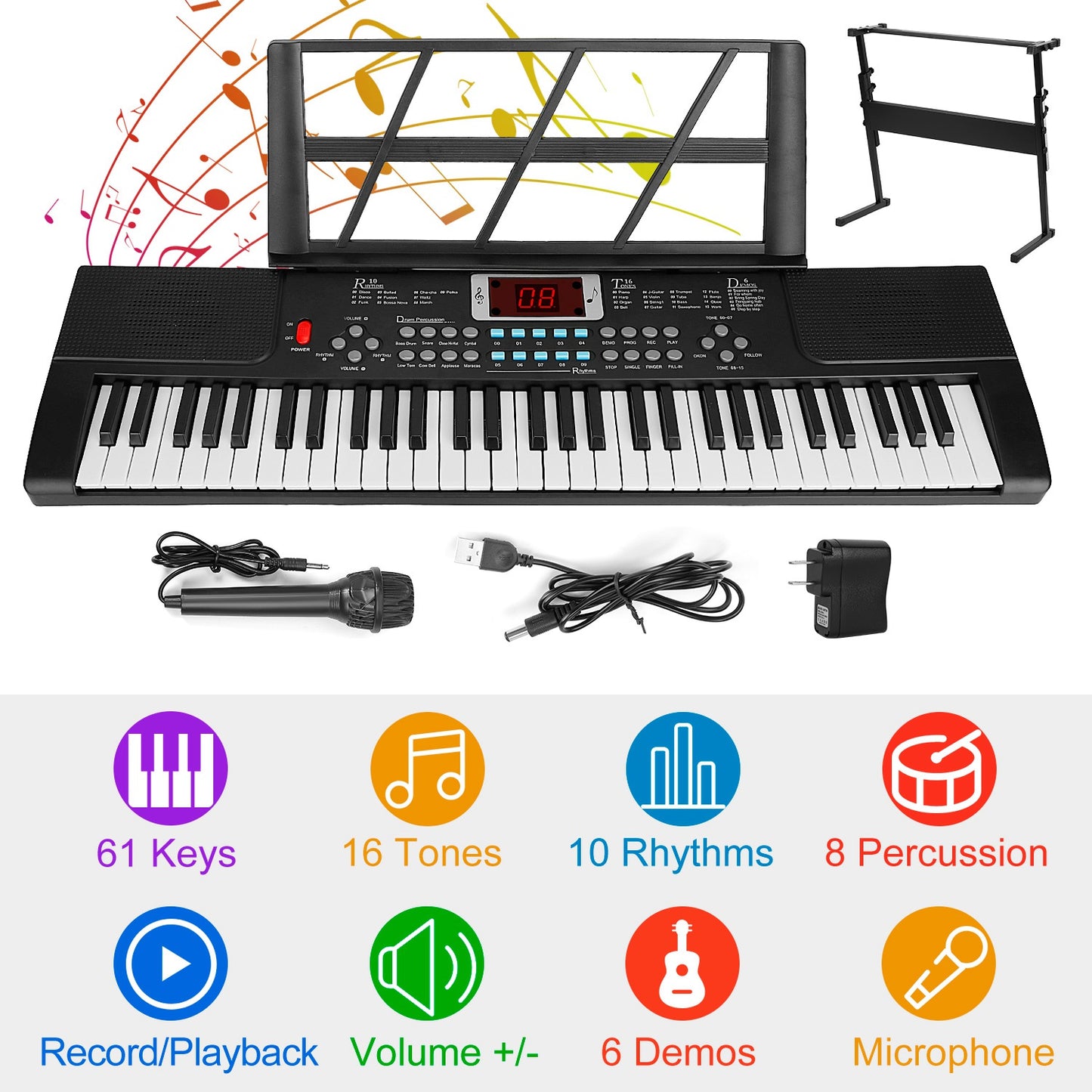 61-Key Digital Keyboard with Stand & Microphone for Kids