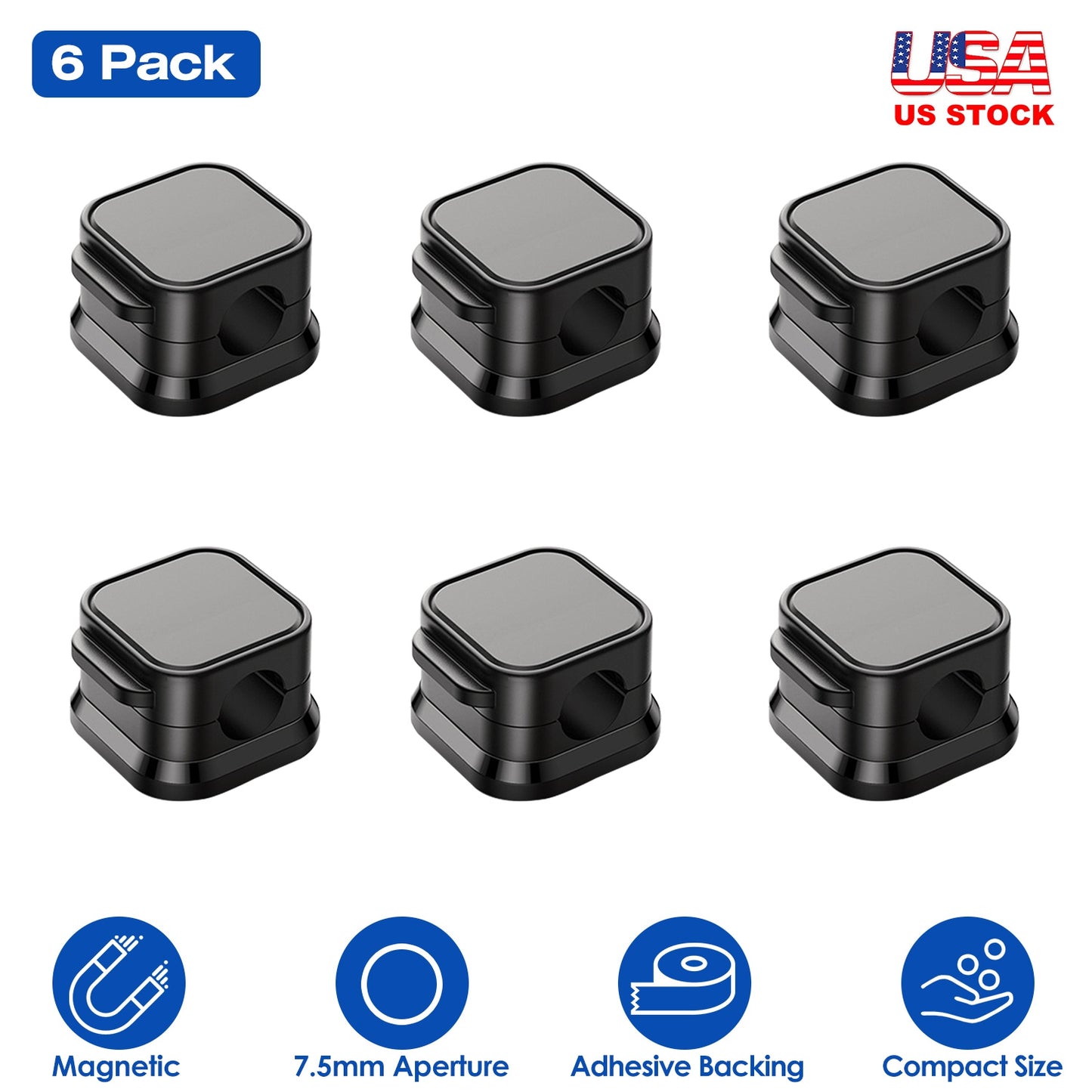 Magnetic Cable Clips 6-Pack - Adhesive Cord Organizer