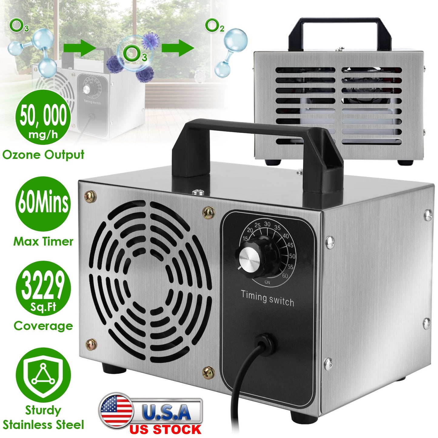 Ozone Generator 50000mg/h with Timer for Odor Elimination