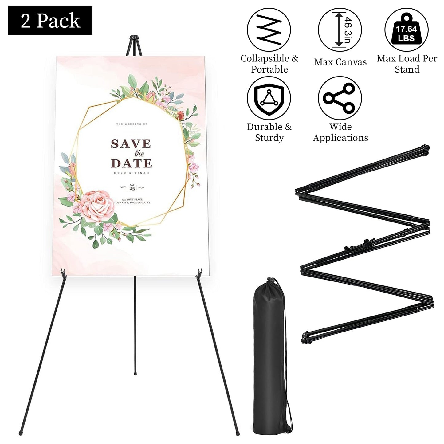 Collapsible Easel Stand 61in A-Frame Tripod with Carry Bag