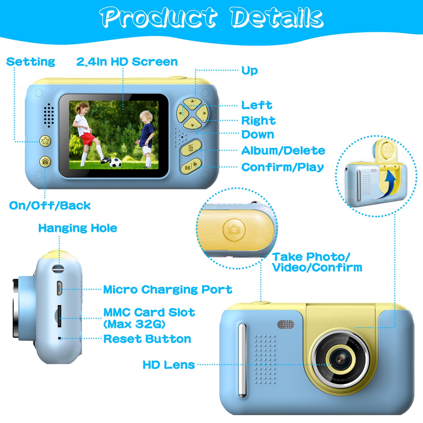 Kids Digital Camera with Flip Lens & 2.4" Screen