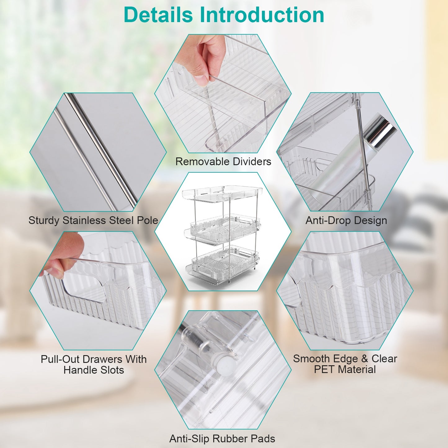 3-Tier Clear Bathroom Organizer with Drawers (2-Pack)