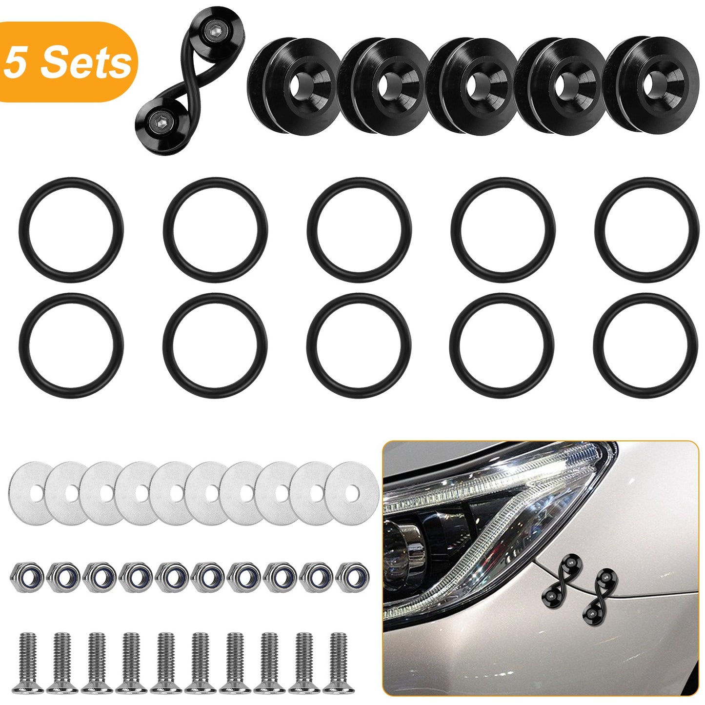 Quick Release Bumper Fasteners Kit - 5 Set Aluminum Alloy