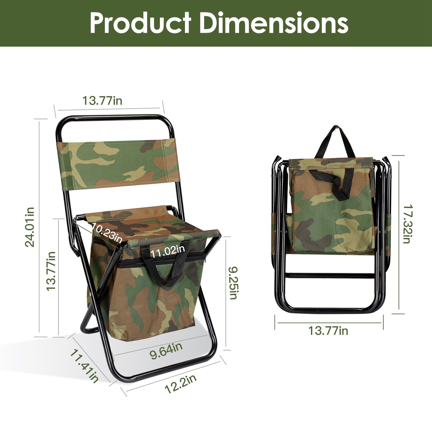 Foldable Fishing Chair with Built-In Cooler Bag and Backrest