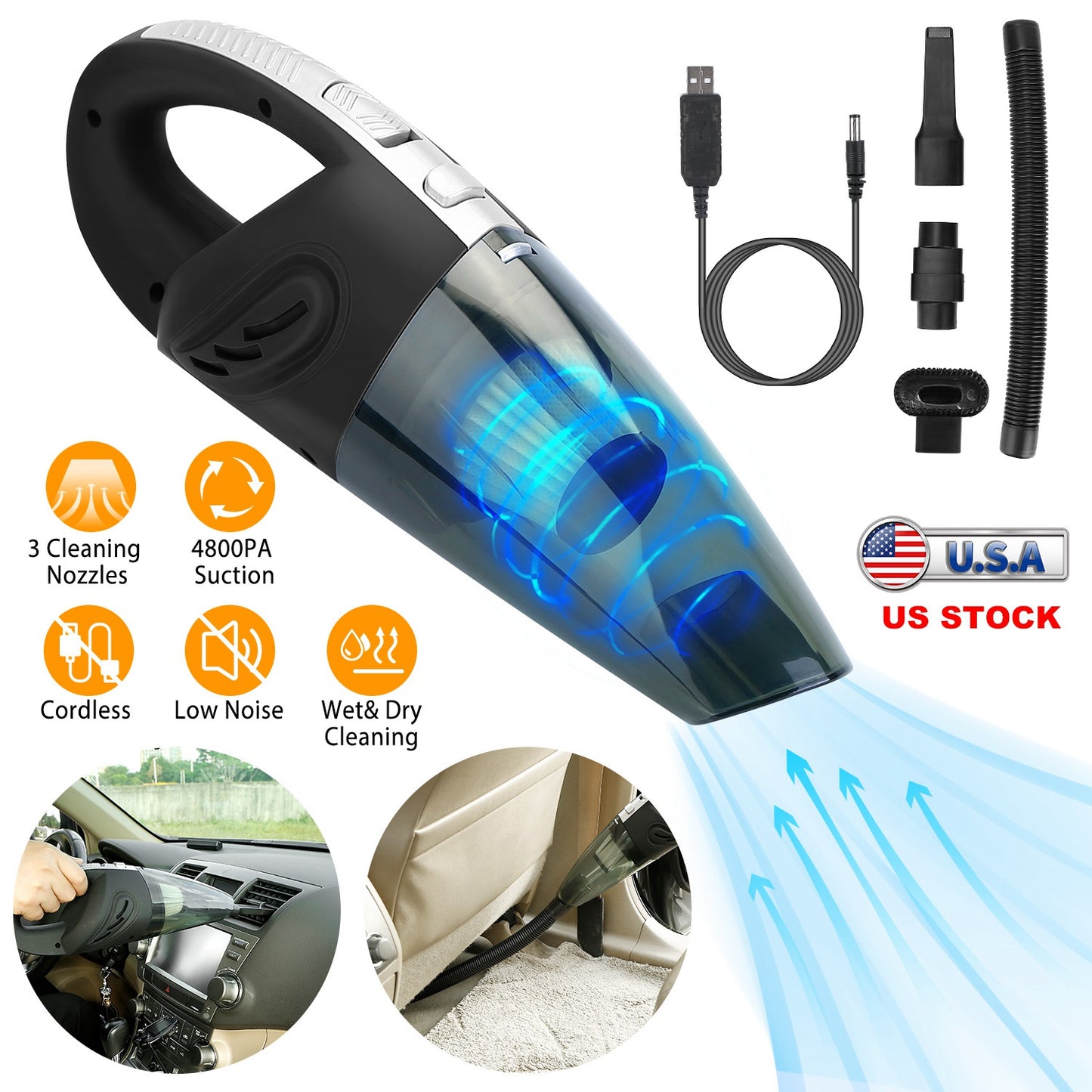 Cordless Handheld Car Vacuum Cleaner with 4800PA Suction