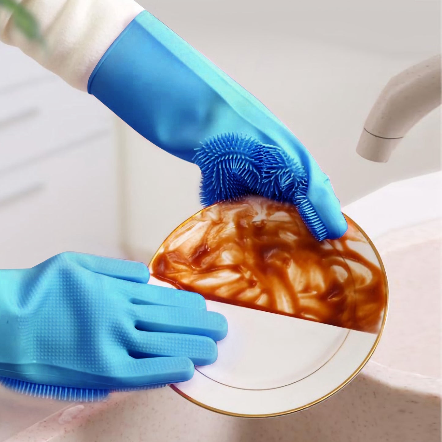 Silicone Dishwashing Gloves with Scrubbing Bristles