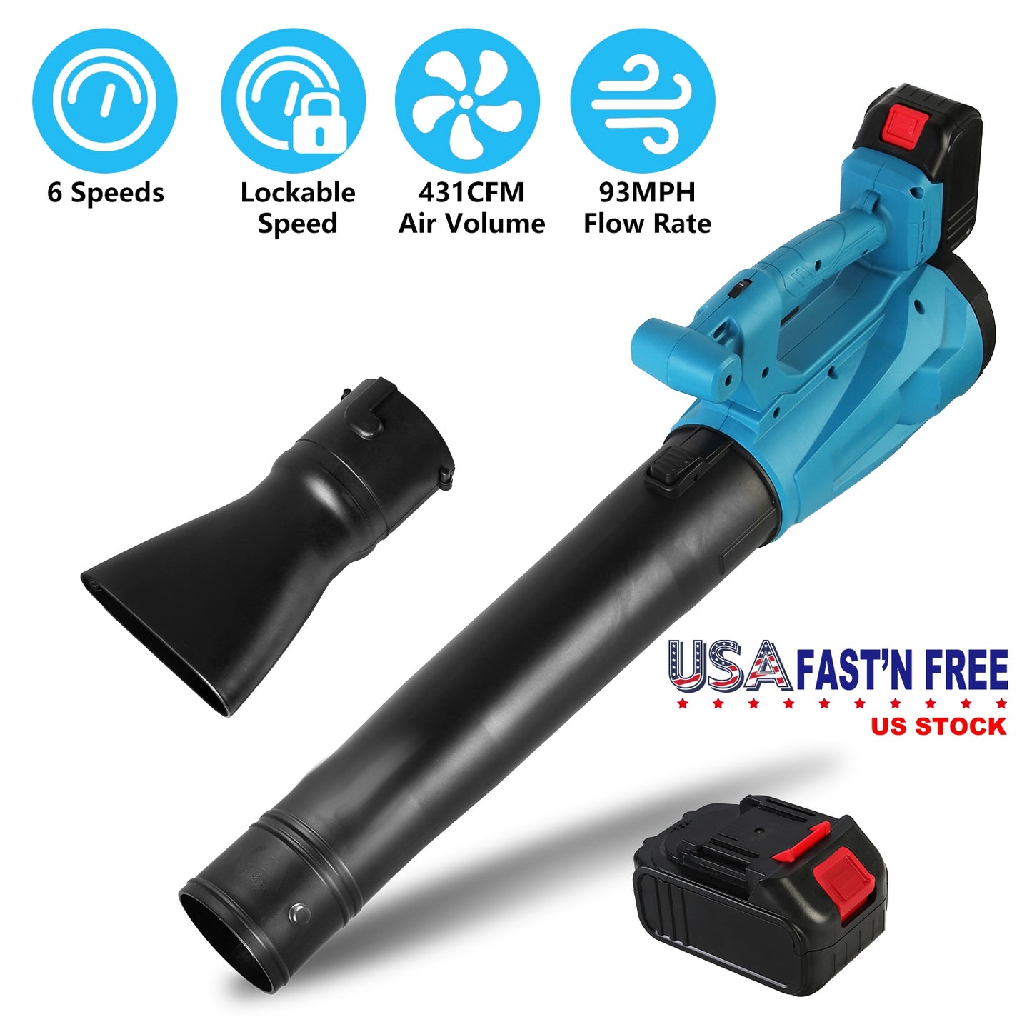Cordless Leaf Blower 93MPH 431CFM with 2 Batteries