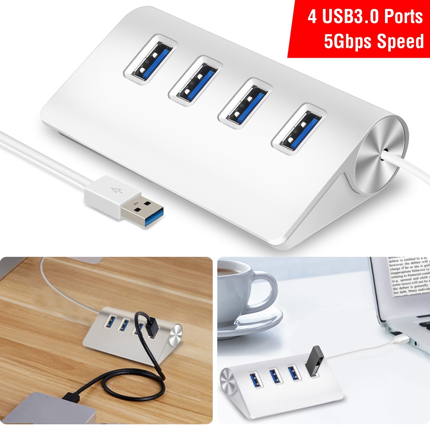 4-Port USB 3.0 Hub with 5Gbps Data Transfer Speed