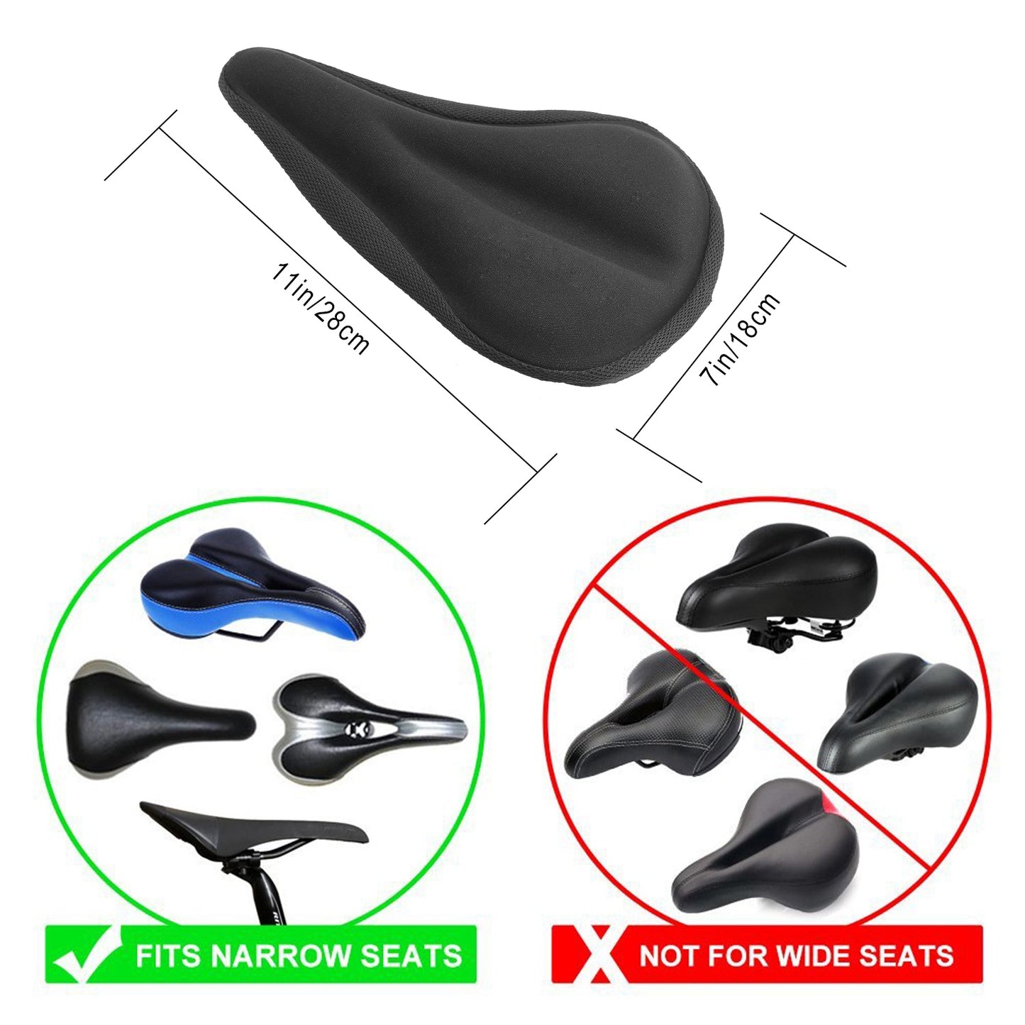 Gel Bike Seat Cover - Padded Cushion for Narrow Saddles