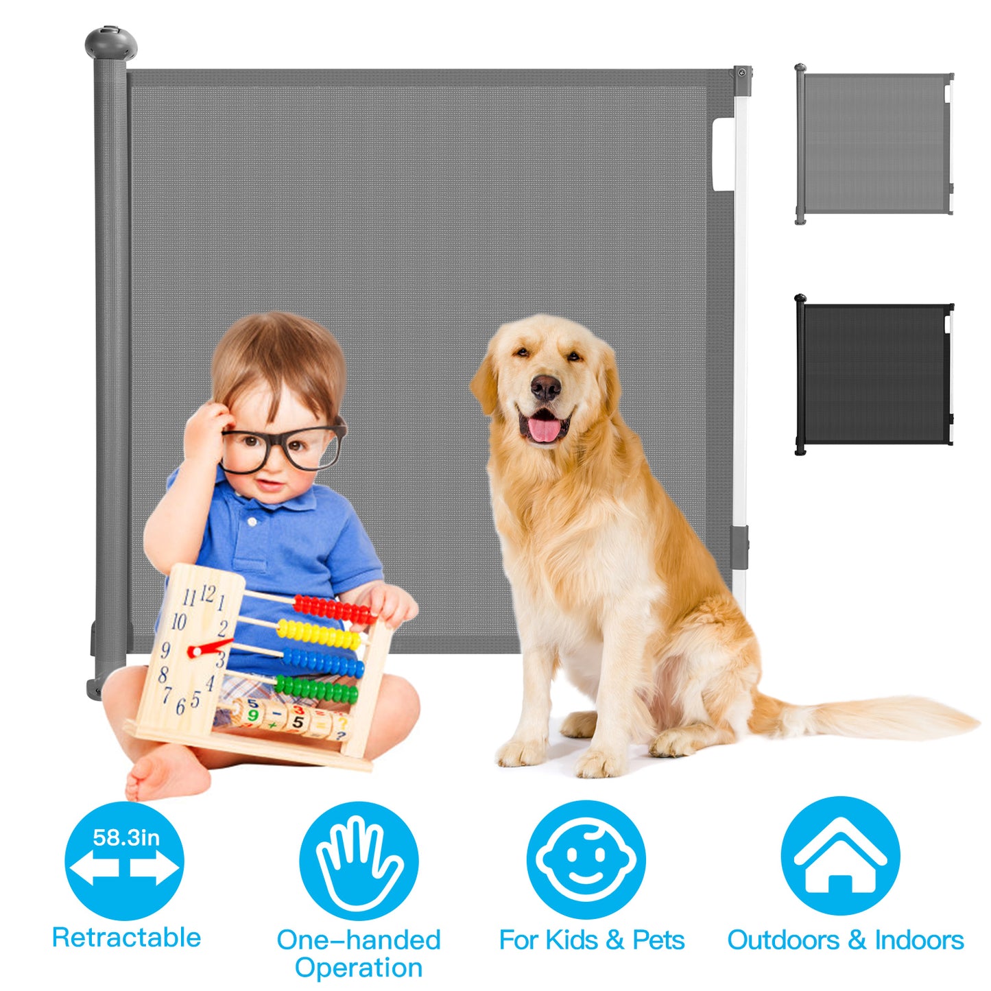 Retractable Baby Gate 58.3" Wide for Stairs & Doorways