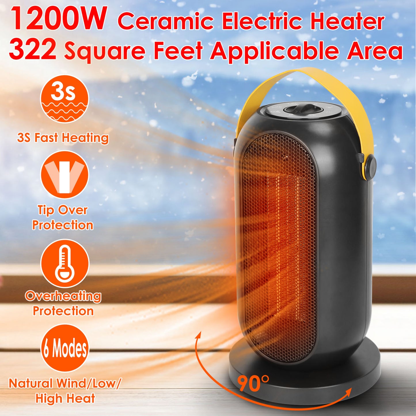 Portable Ceramic Space Heater with Oscillation & Fan Mode