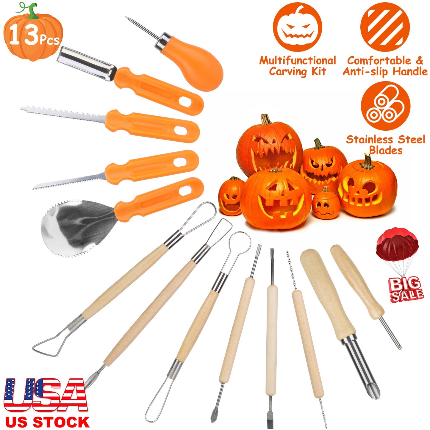 Pumpkin Carving Kit - 13 Piece Stainless Steel Tool Set
