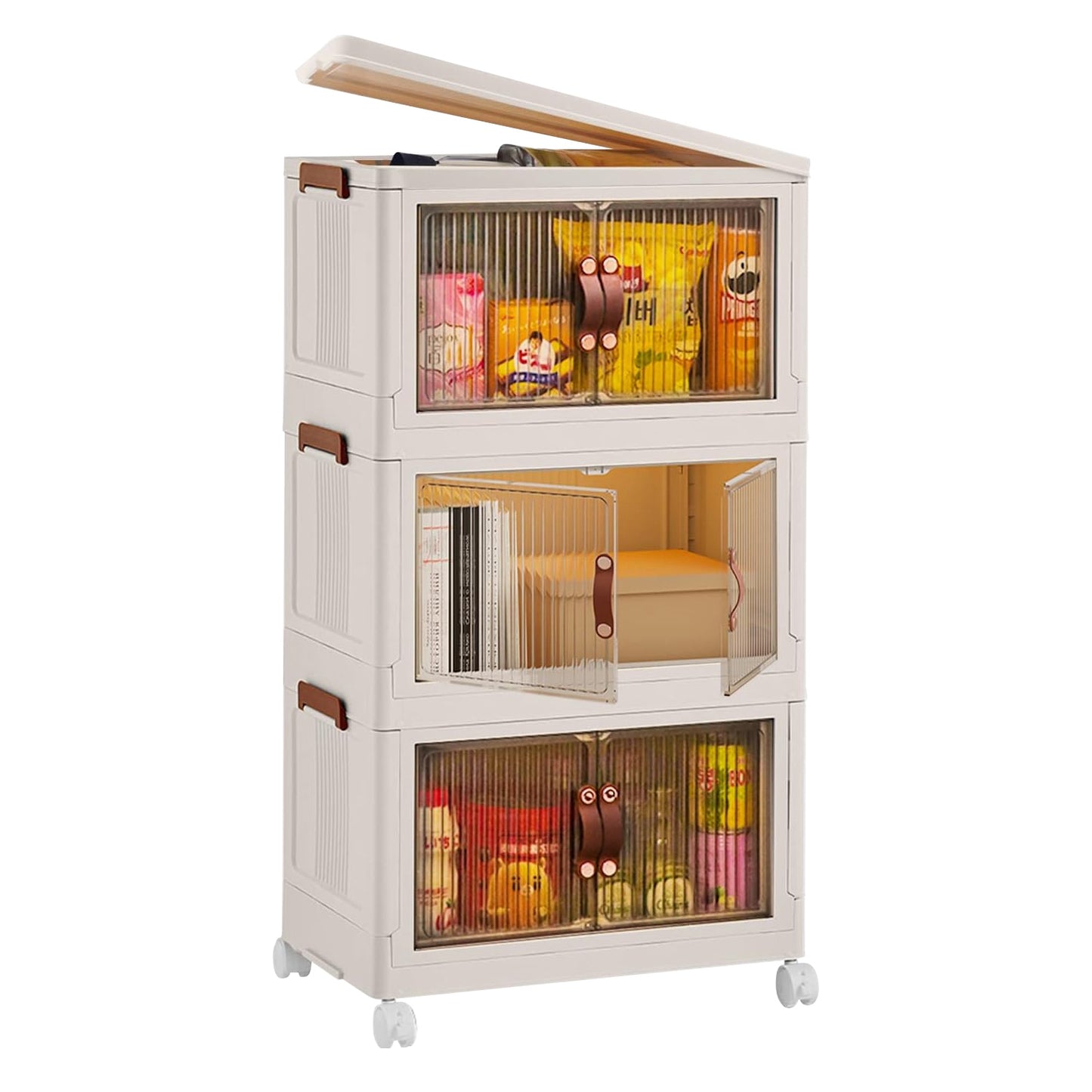 Foldable Storage Bins with Lids & Wheels - 3 Pack Stackable