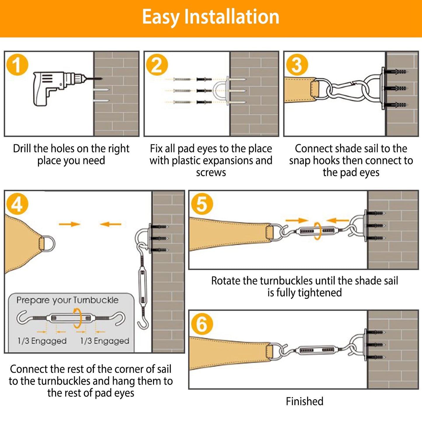 Sun Shade Sail Hardware Kit - Stainless Steel 32-Piece