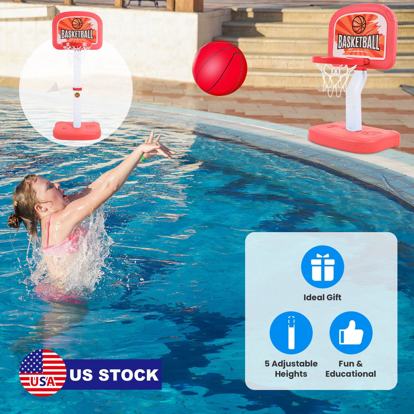 Poolside Basketball Hoop Set with Adjustable Height