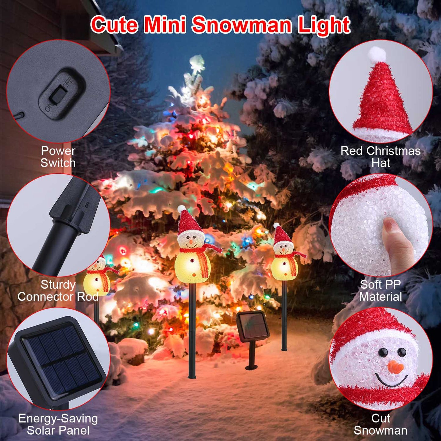 Solar Snowman Stake Light Set - 3 Piece Christmas Decoration