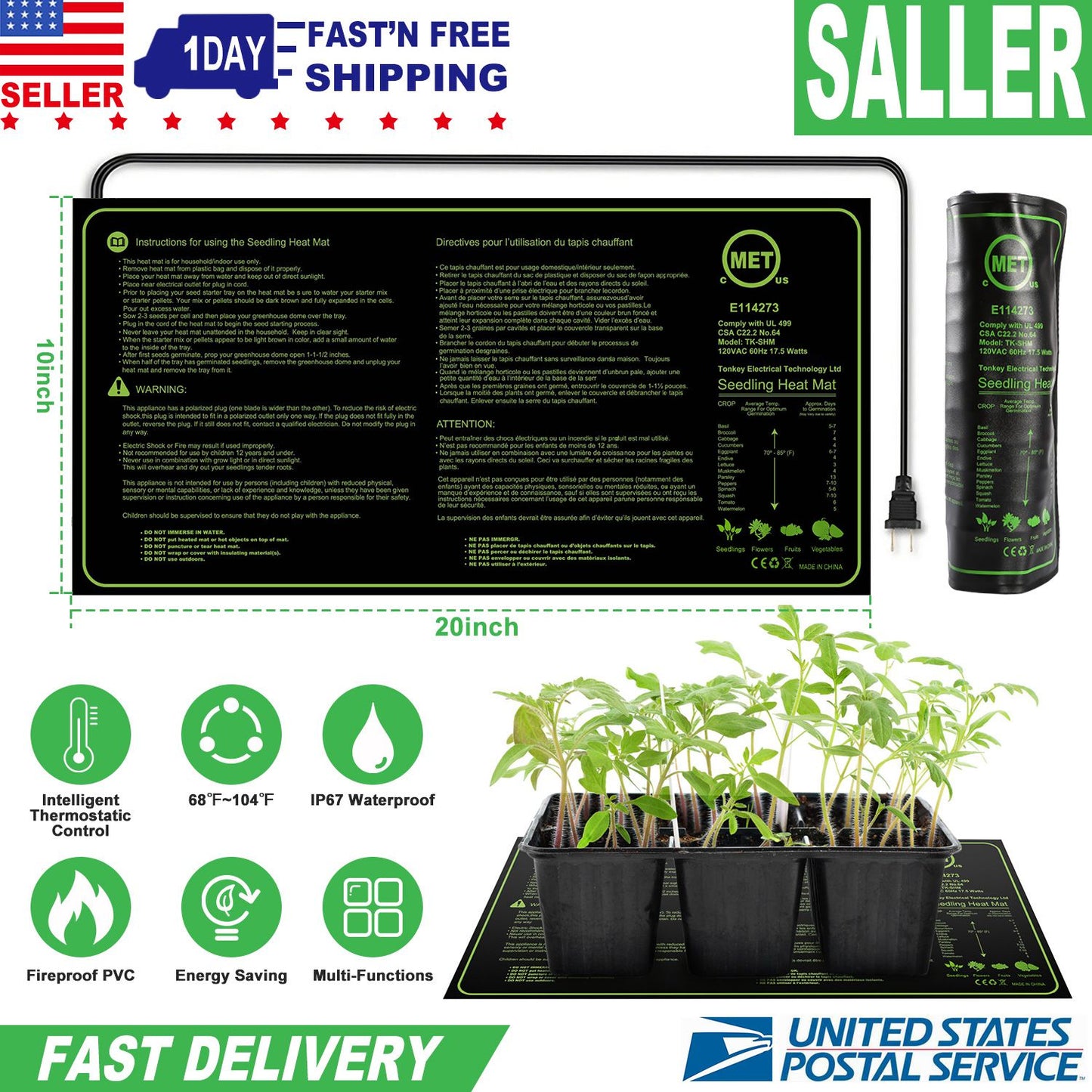 Seedling Heat Mat 10x20 Waterproof for Seed Germination