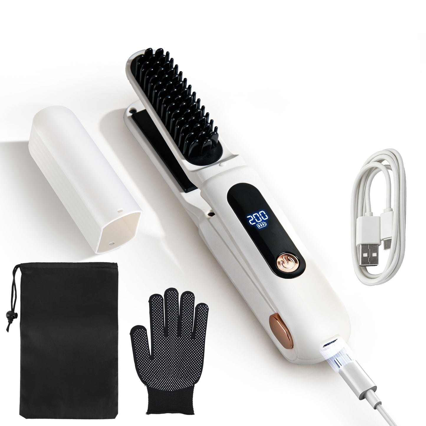 Cordless Hair Straightener Brush 2-in-1 Ceramic Flat Iron