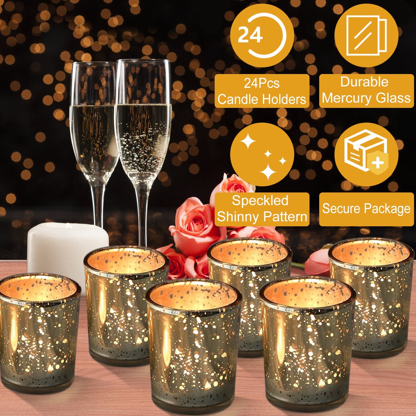 Gold Mercury Glass Votive Candle Holders Set of 24