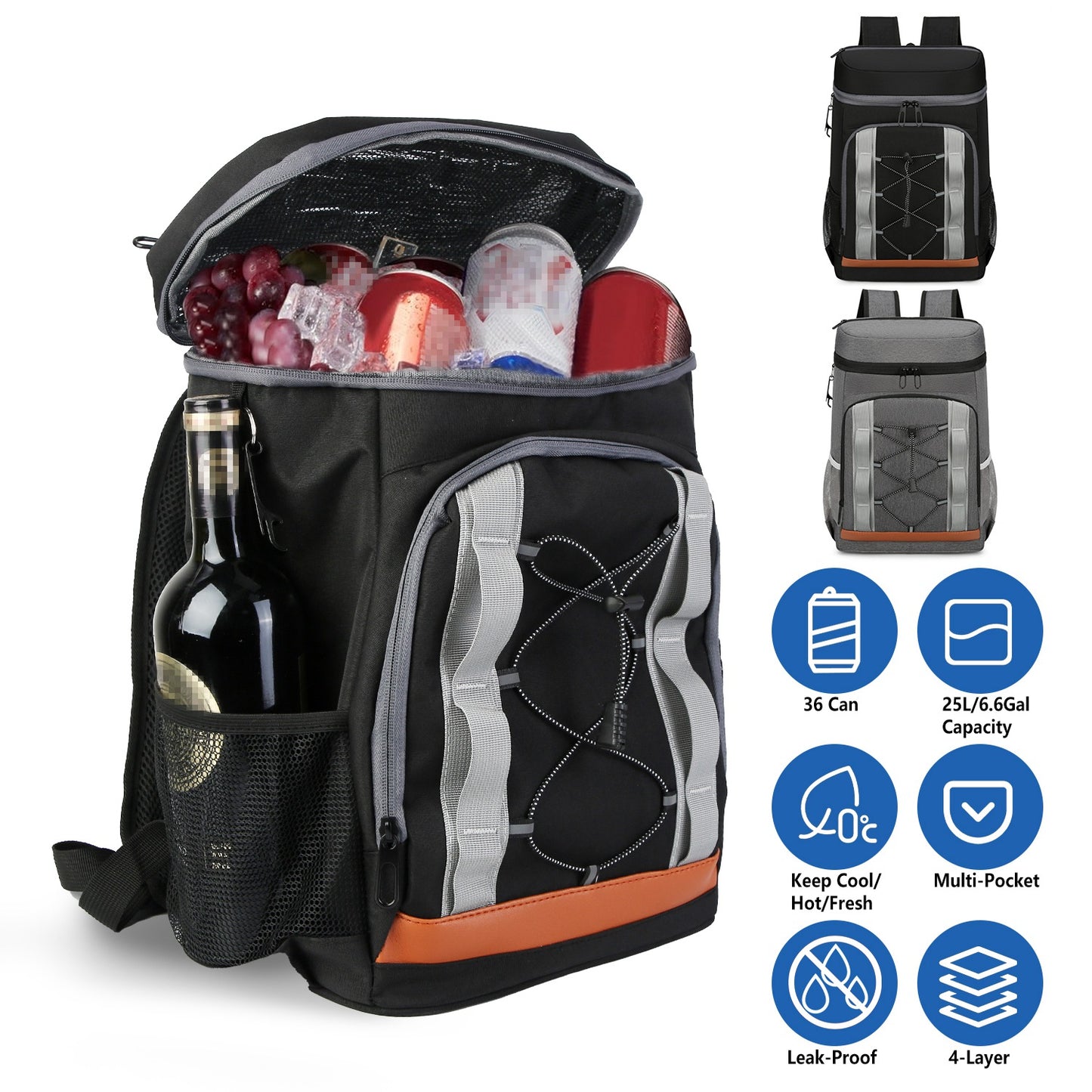 Insulated Cooler Backpack 36 Can Leakproof with Bottle Opener