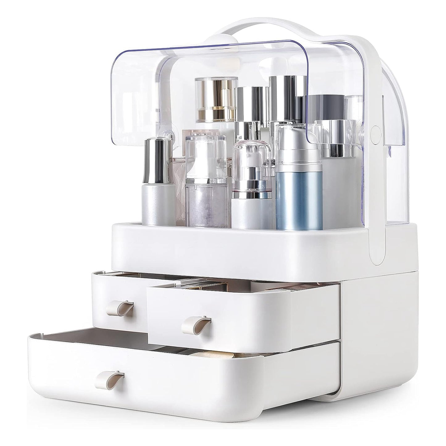 3-Tier Makeup Organizer with Dustproof Lid and Drawers