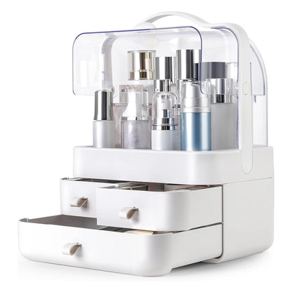 3-Tier Makeup Organizer with Dustproof Lid and Drawers