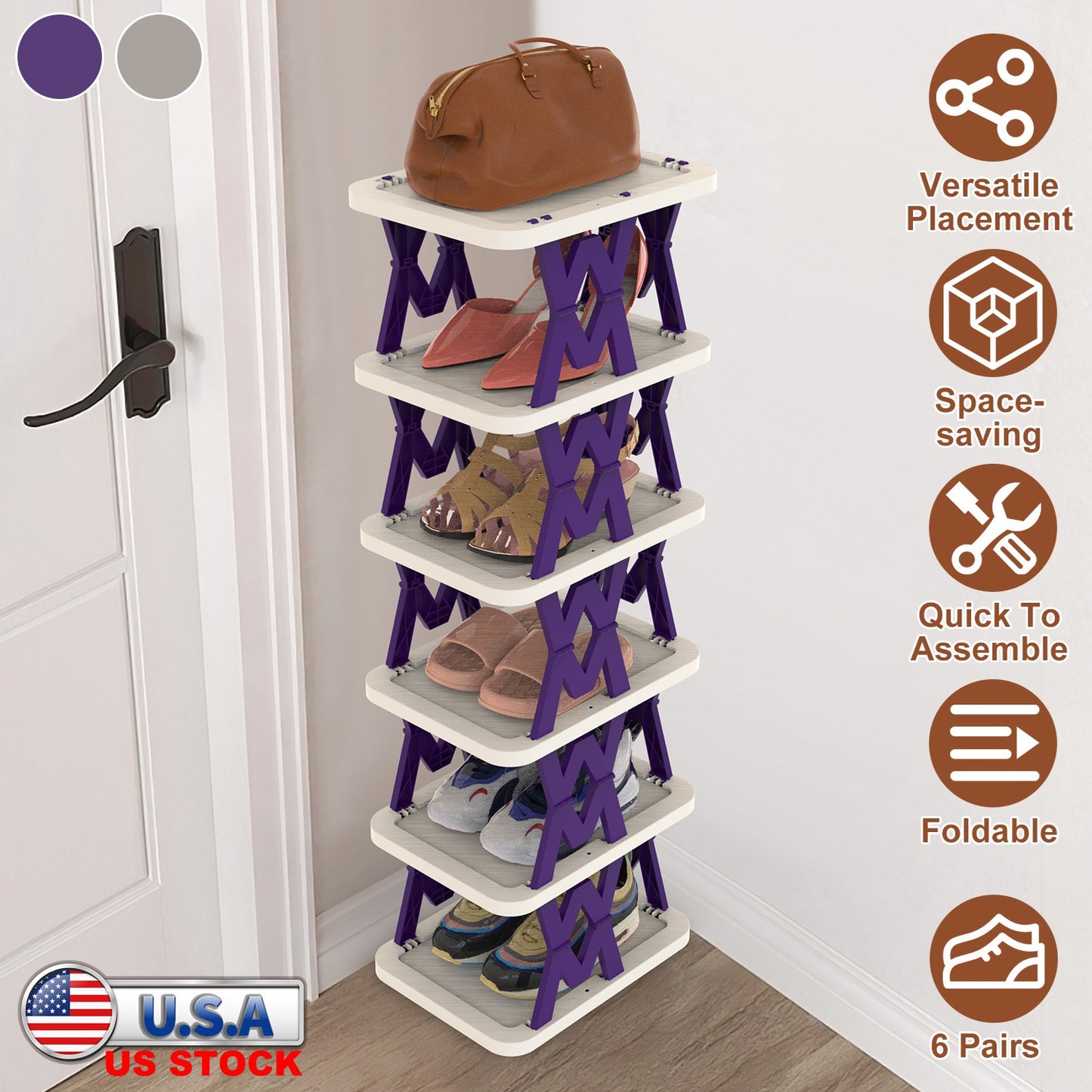 6-Tier Foldable Shoe Rack - Vertical Space Saving Organizer
