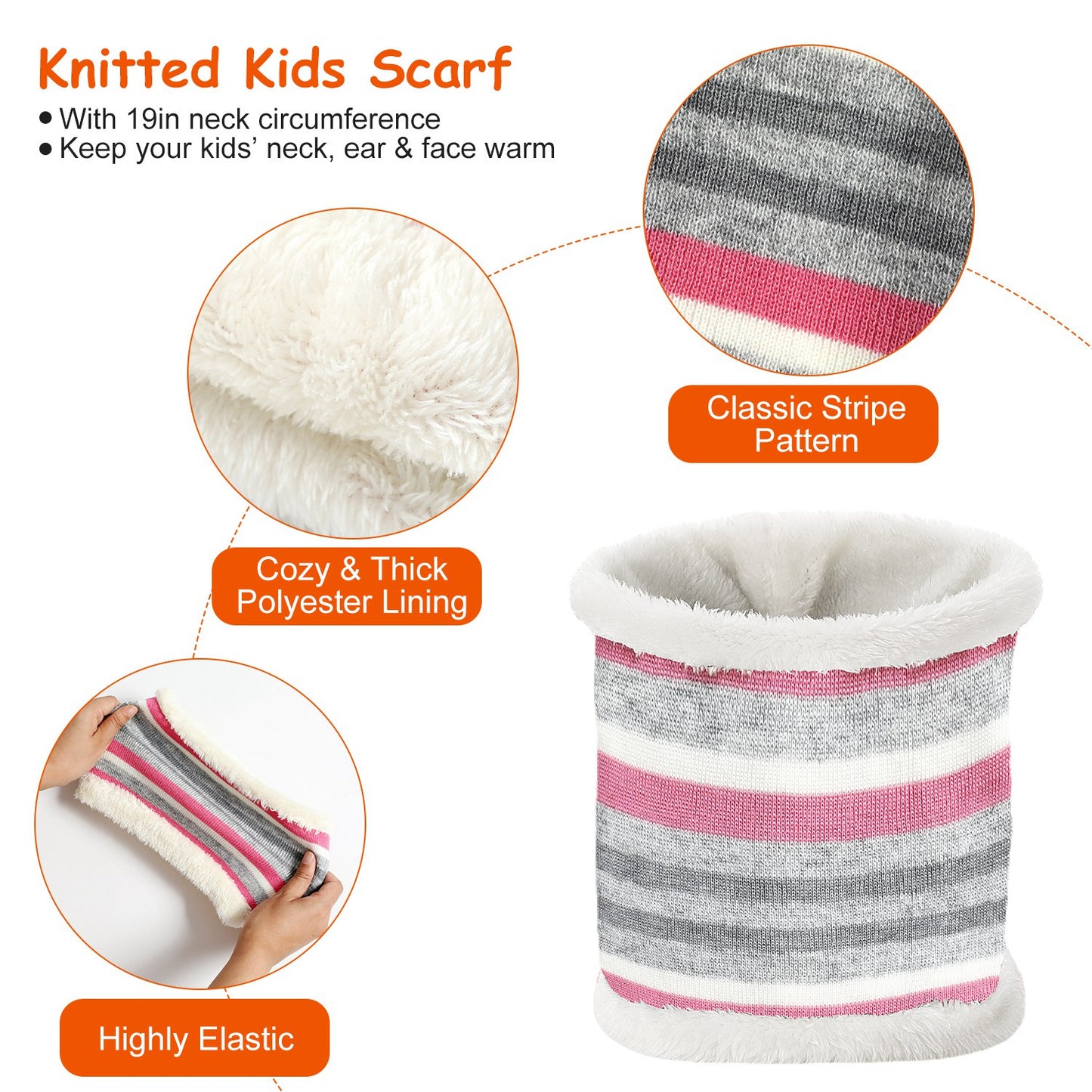 Winter Kids Knitted Hat Scarf Gloves 3Pcs Boys Girls