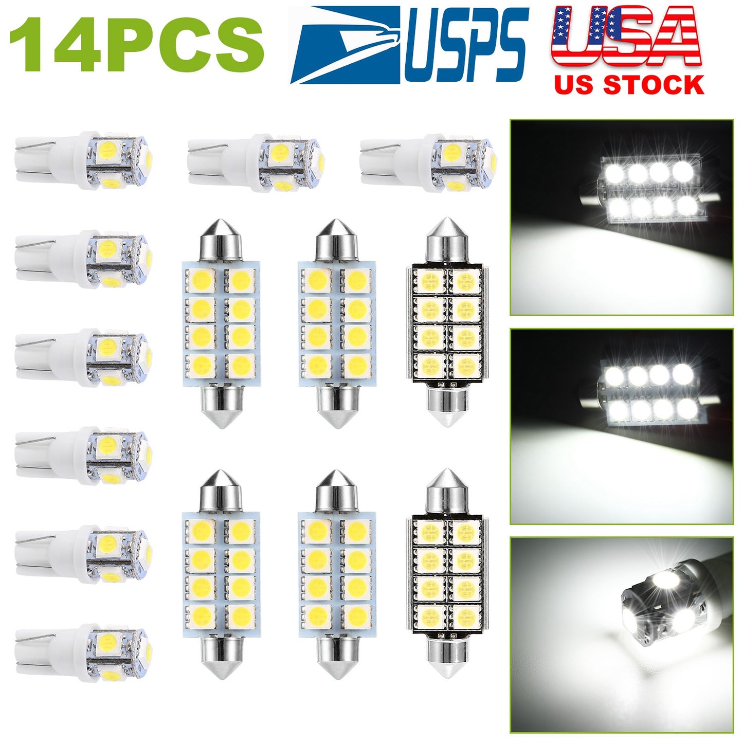 LED Interior Light Kit 14-Piece for Car Dome Map License Plate