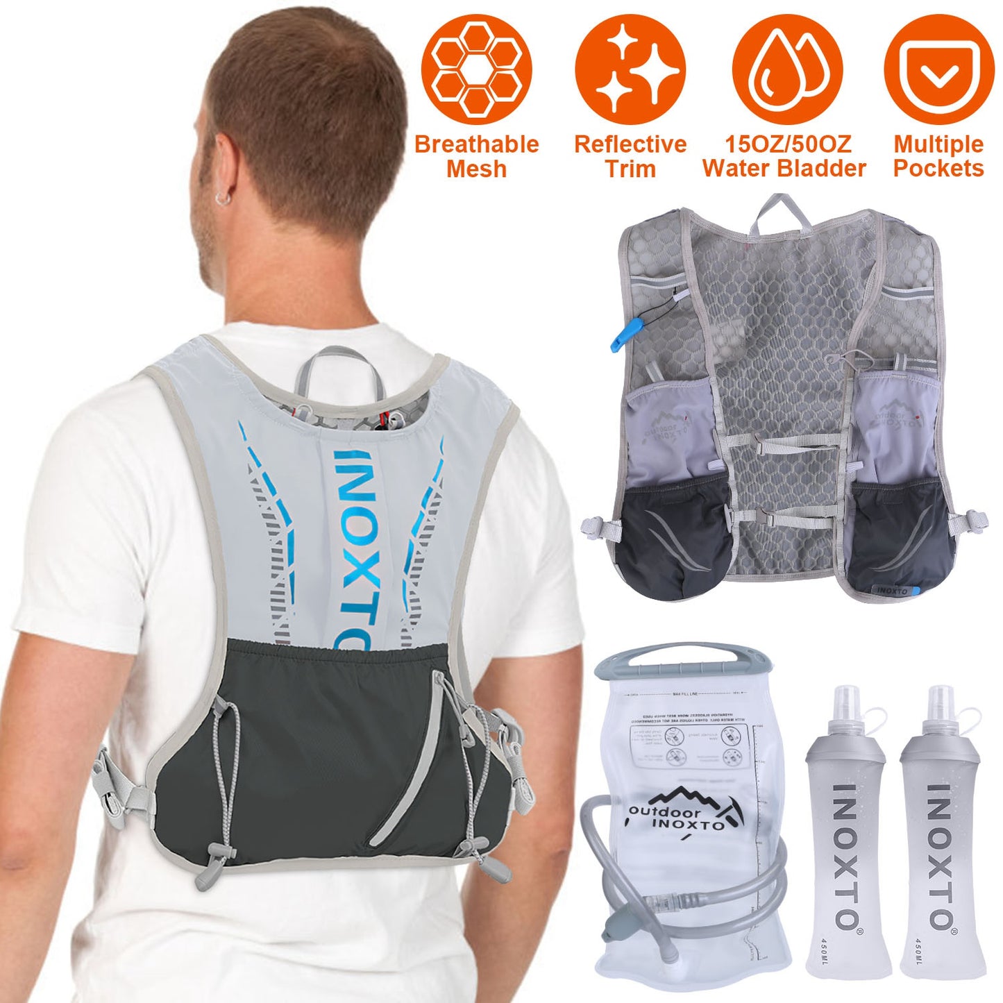 Hydration Vest with 15oz & 50oz Water Bladders for Running