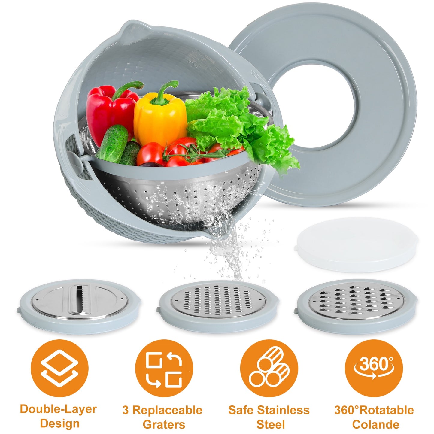 Mixing Bowl with Colander Set & 3 Graters - Multifunctional