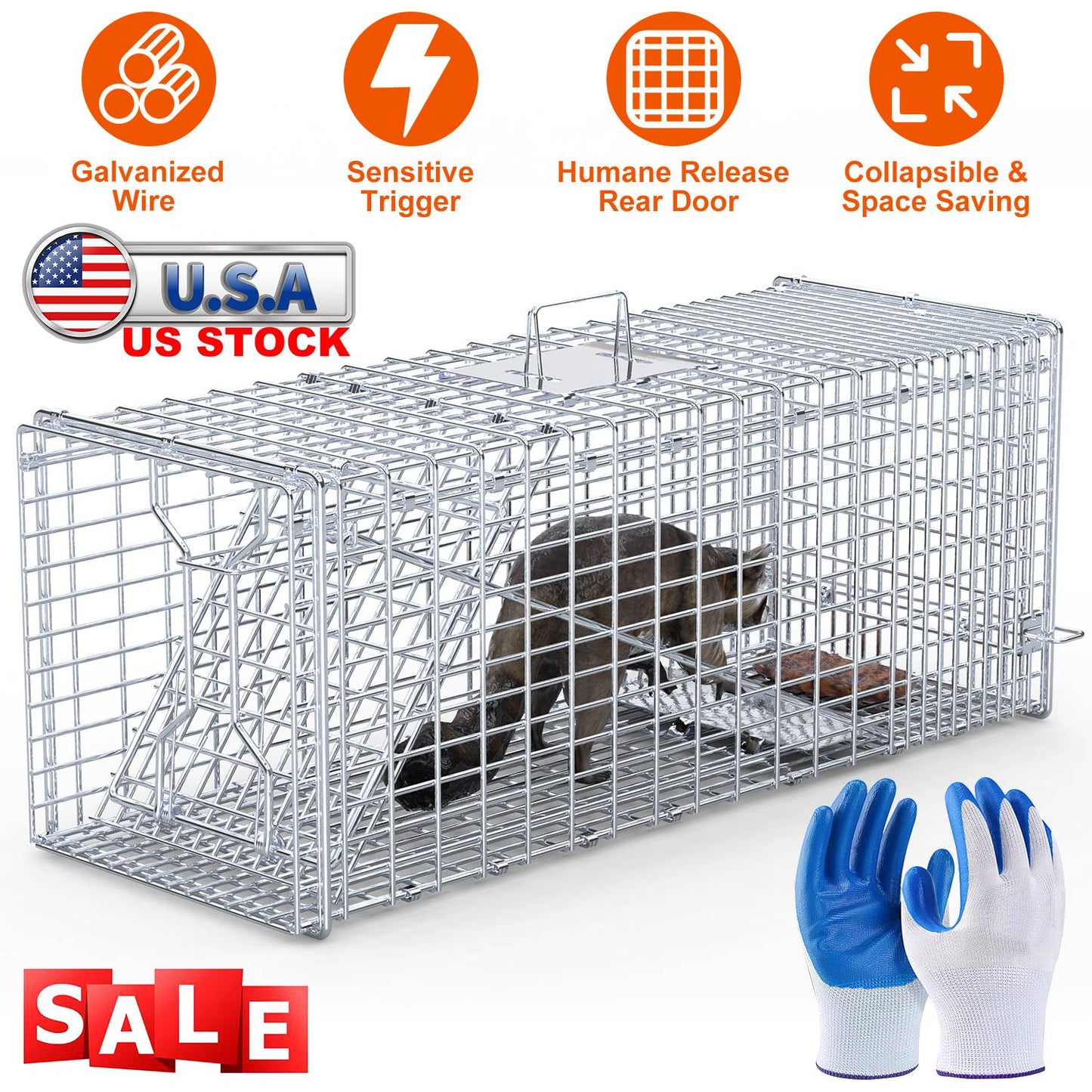 Live Animal Trap Cage 37x14x15in Humane Catch & Release