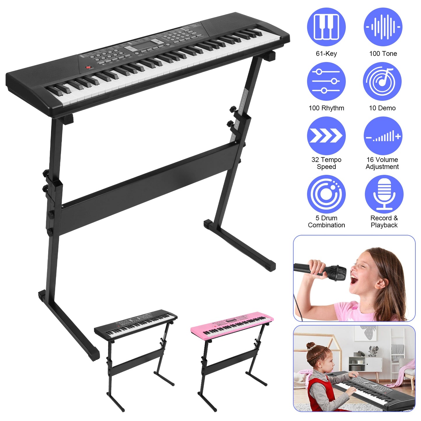 61-Key Digital Music Keyboard with Microphone & Stand