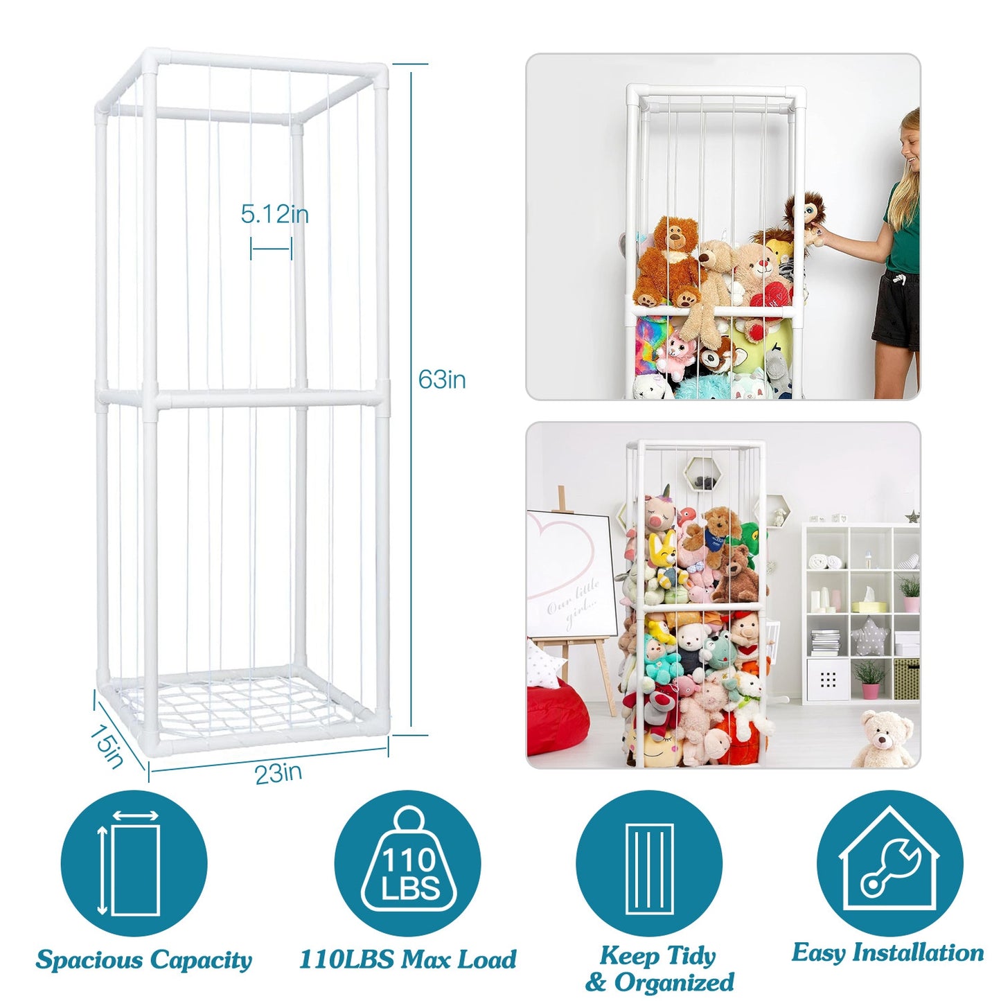 Stuffed Animal Storage Organizer - 63" Tall Standing Cage