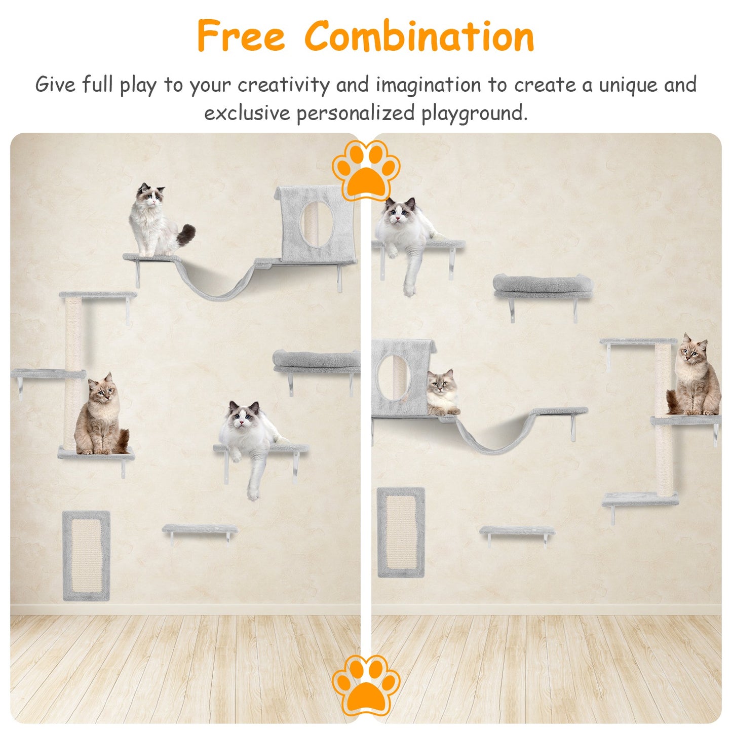 Cat Wall Shelves 6-Piece Climbing Set with Houses & Scratching Post