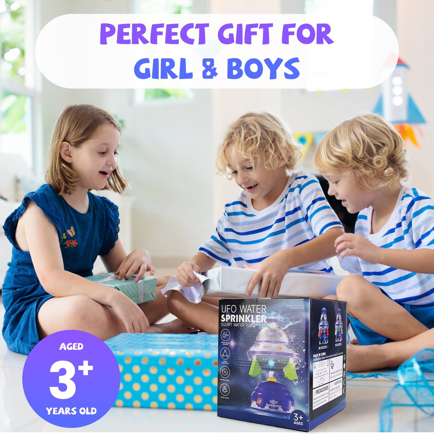 UFO Water Sprinkler Toy with LED Lights & 360° Rotation