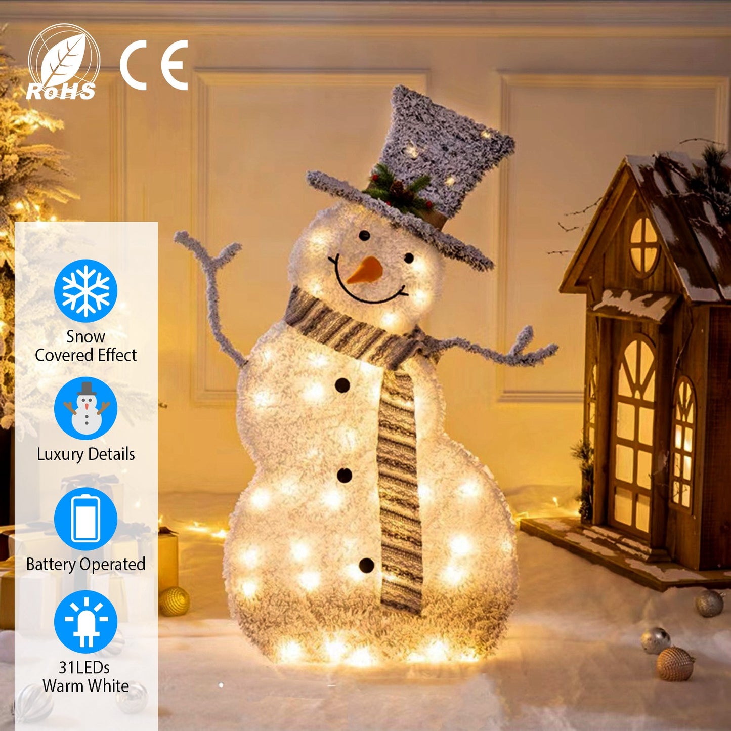 LED Lighted Snowman Christmas Decoration with Collapsible Frame